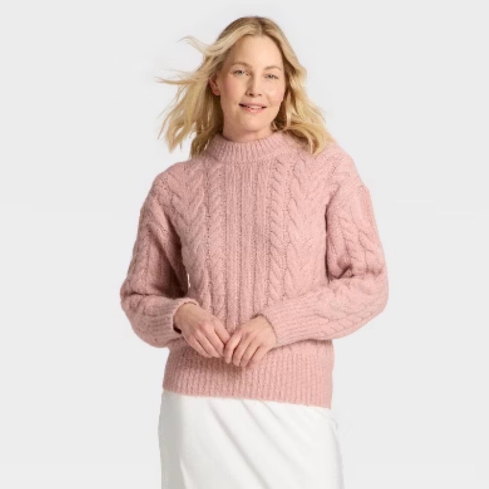 a new day Blush Cable Knit Mock Neck Sweater